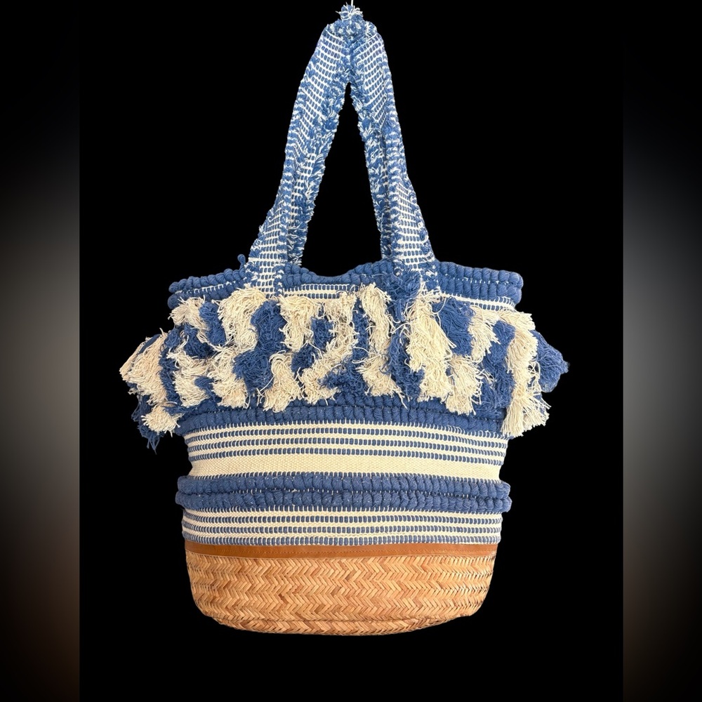 Roller Rabbit Blue and Cream Textured Tote